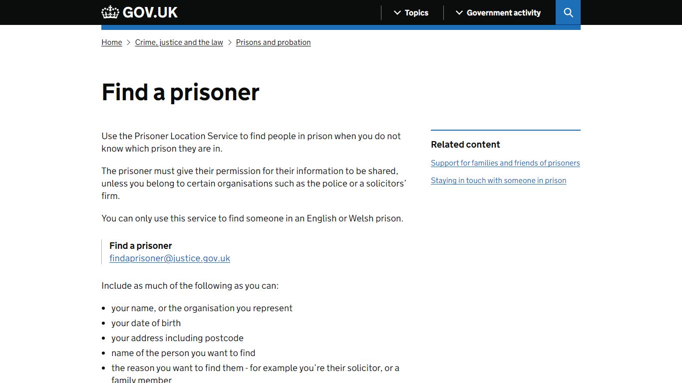 Find a prisoner - GOV.UK